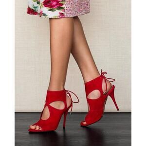 Aquazurra Red Suede Shoes, Sexy Thing 105, Heels, Color Lipstick,Size 38.5